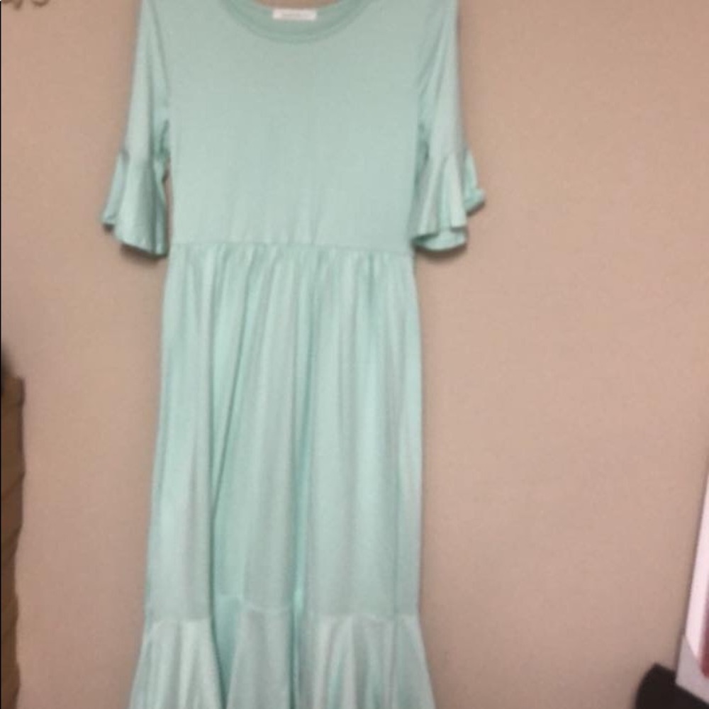 Mint ruffle midi dress
